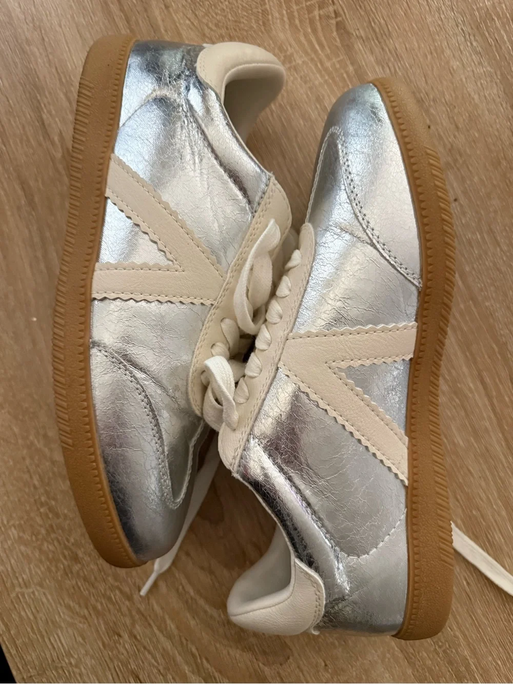 Mia Silver and Cream Lace-Up Women's Sneakers NWT